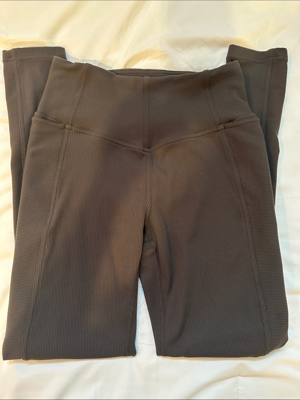 Zella Ribbed High-Waist Leggings - Dark gray with pockets